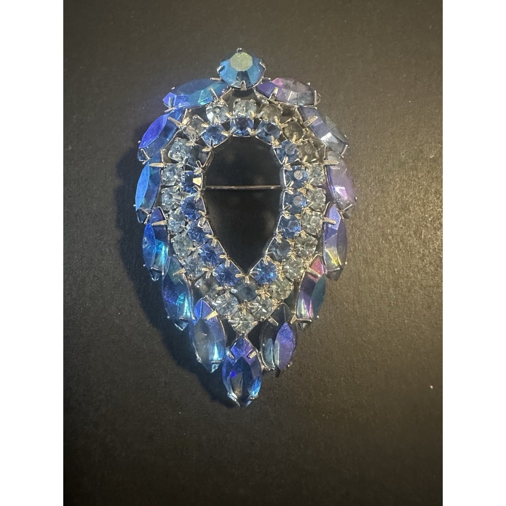 Vintage SARAH COVENTRY Pin Brooch Blue Tear Drop Floral